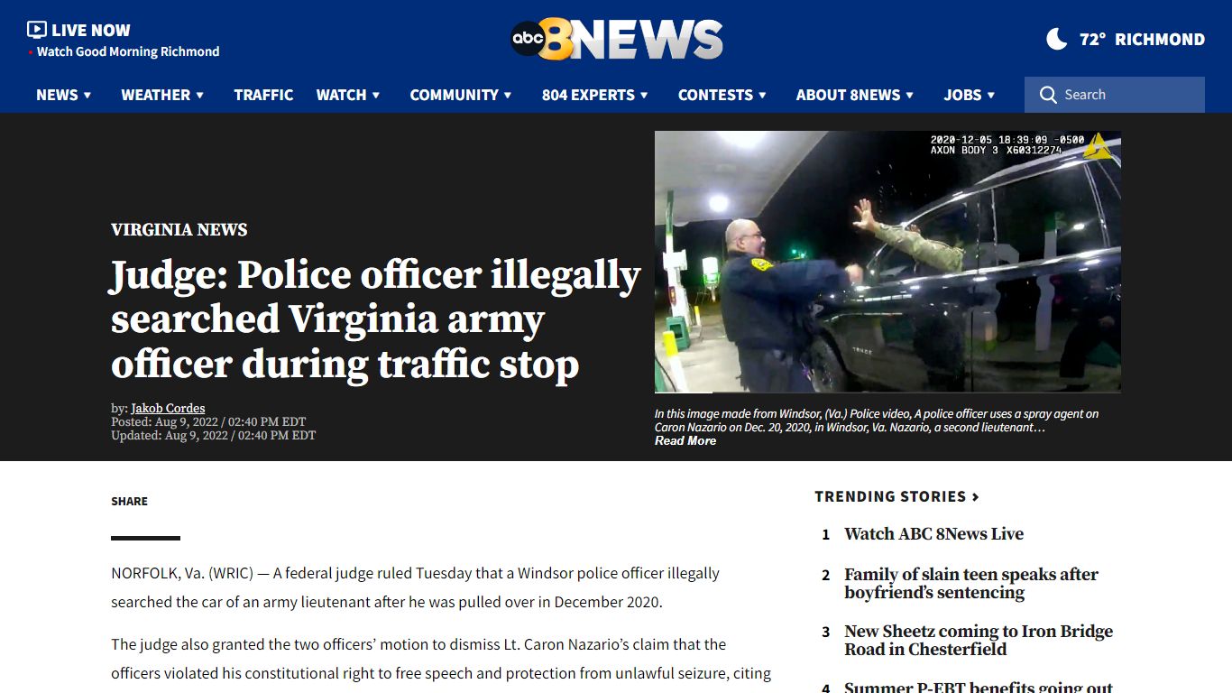 Judge: Police officer illegally searched Virginia army officer during ...